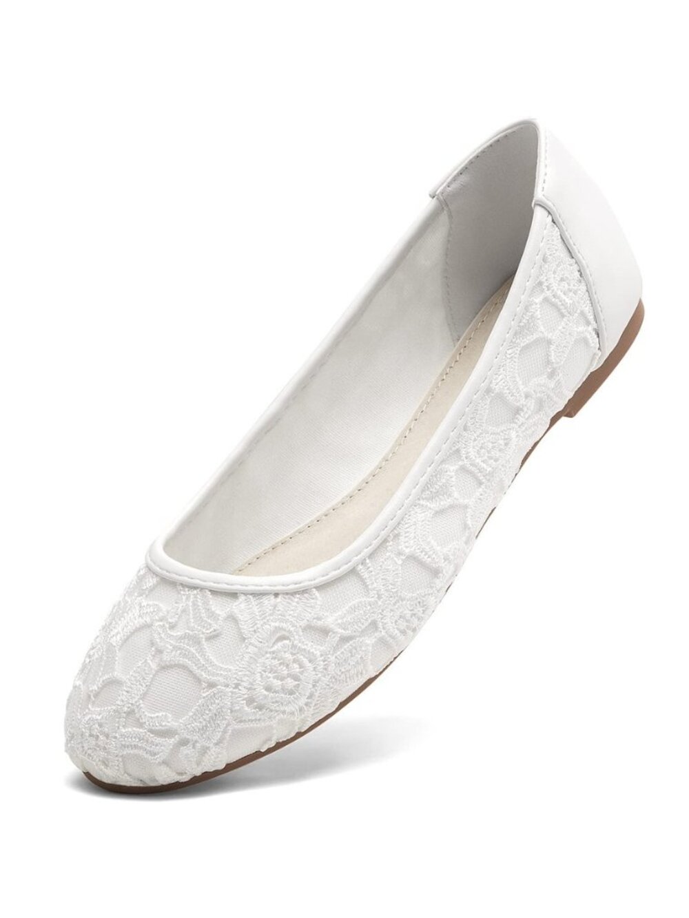 Women's Ballet Flats Round Toe Slip on Lace ballerina Flat Comfortable Wedding